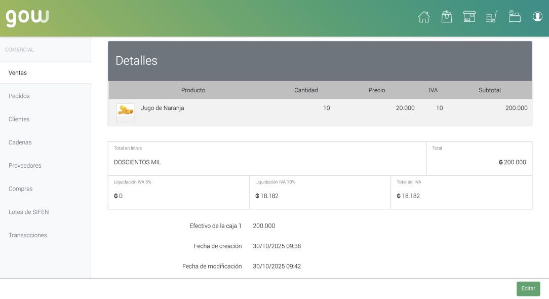 Gow dashboard — ñemuha detalle